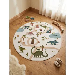 Spielteppich Waschbar TINO in Creme, mit Dino-Landschaft, Ø 120 cm