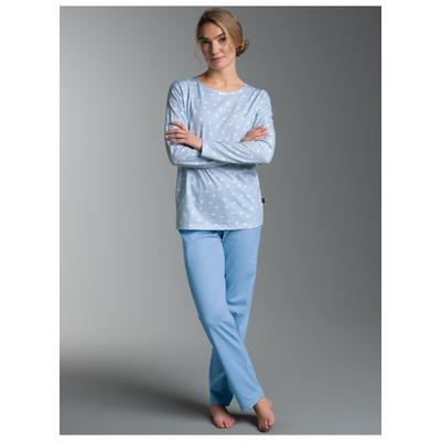 Schlafanzug TRIGEMA "TRIGEMA Pyjama Anzug mit "Punkt" Muster", Damen, Gr. 3XL, blau (horizont), Single Jersey, 100% Baumwolle, Homewear-Sets Schlafanzug