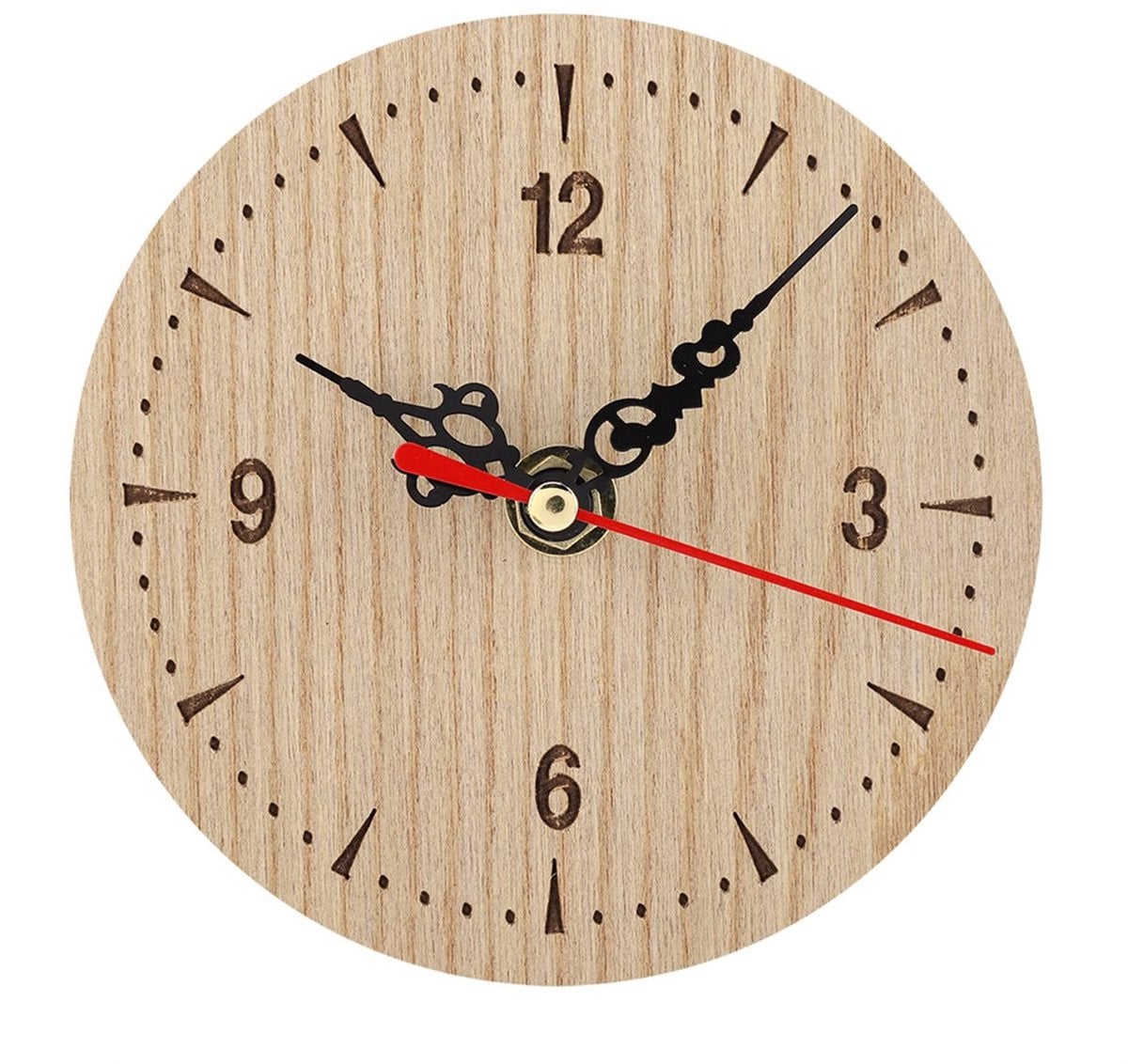 Dailygoody Ronde Houten Klok - Vintage Analoge Wandklok en Tafelklok - 12 cm