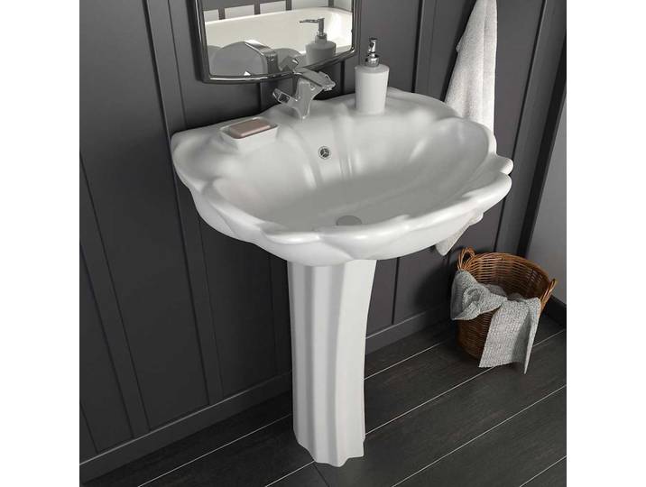 vidaXL Freistehendes Waschbecken mit Säule Keramik Weiß 580x510x200 mm