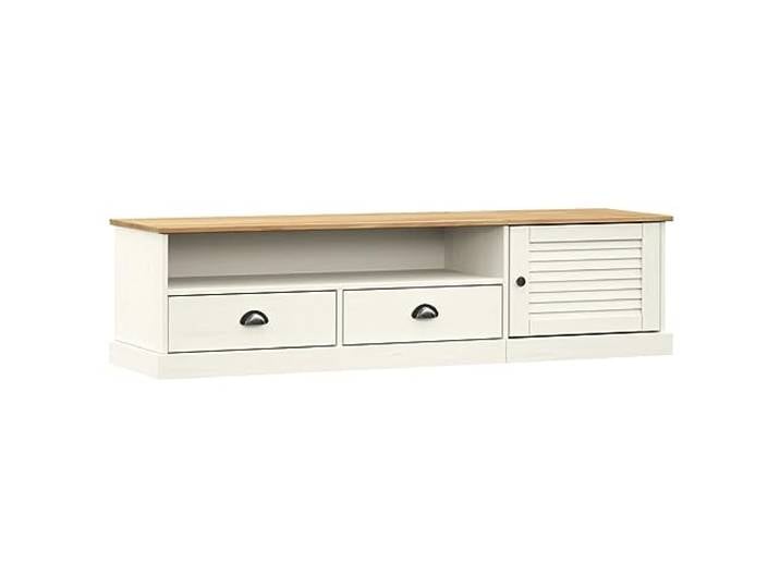 Roanoer TV-Schrank VIGO Massivholz Kiefer Lowboard Weiß 156x40x40 cm Rustikales TV-Lowboard für Wohnzimmer und Schlafzimmer mit 2 Schubladen, Jalousietür und Fach.