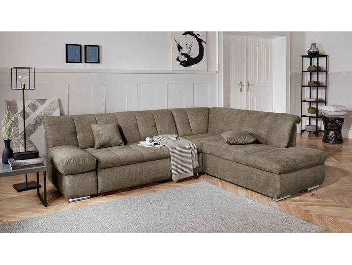 Ecksofa, Struktur Fein, Braun Schlamm, 271×213 cm, Ottomane Rechts, Modern, Domo-collection