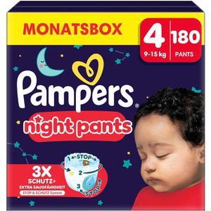 Pampers Windeln Baby-Dry Night Pants, Größe 4, 9-15 kg, mit Stop & Schutz Täschchen, 180 Stück