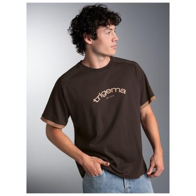 T-Shirt TRIGEMA "TRIGEMA Oversize T-Shirt mit trigema Frontprint", Herren, Gr. M, mocca, Single Jersey, 100% Baumwolle, Basic, Rundhals, Shirts T-Shirt