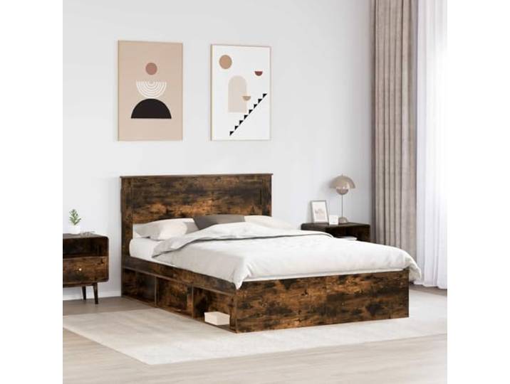 SKTQYQO Bett Eiche Rauchgrau 140 x 190 cm Kiefer massiv Minimalistisches Design, klare Linien, eleganter rechteckiger Rahmen