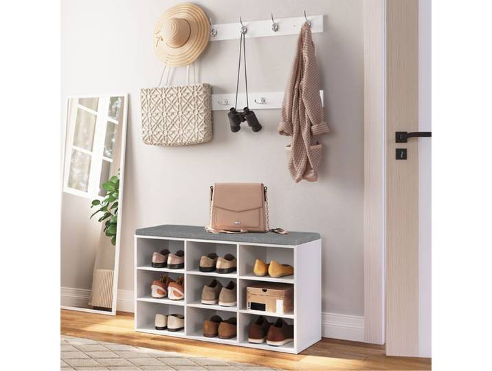 Banc à Chaussures - HOOBRO - 9 Compartiments - Blanc - Métal - 80x30x48 cm