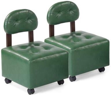 Costway Small Rolling Footrest Stools Set of 2 with Lockable Wheels-Green