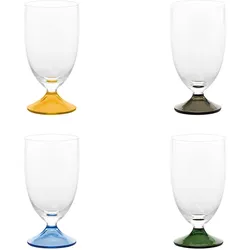 Zafferano Maestro Gläser-Set, 4-teilig, mundgeblasen, venezianisches Design, stielos, verschiedene Farben: Grau, Goldgelb, Grün und Hellblau.