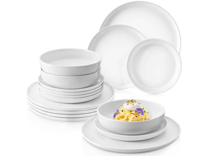 Sänger Tafelservice Marlo - 18 teilig aus Porzellan, Weiß, Keramik, 18-teilig, 27x4.4x27 cm, kratzfest, Geschirr, Geschirrsets, Tafelservice