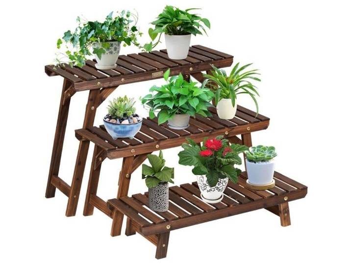 COSTWAY Étagère pour Plantes en Bois 3 Niveaux Echelle Escalier Porte-Plante Longueur 70CM pour Jardin Terrasse Balcon