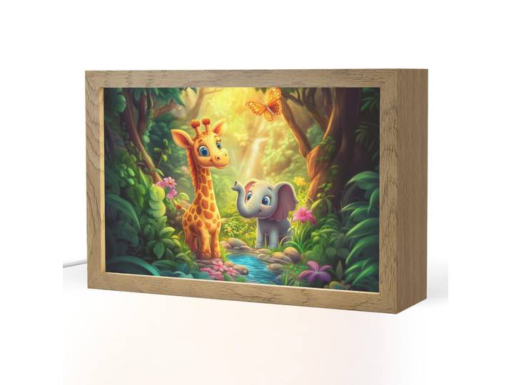 OnlyWow Nachttischlampe - Giraffe - Elefant - Blumen - Dschungel - 30x20 cm, Grün, Holzwerkstoff, Rechteckig, LED integriert, 30x20x8 cm, Lampen & Leuchten, Innenbeleuchtung, Nachtlicht