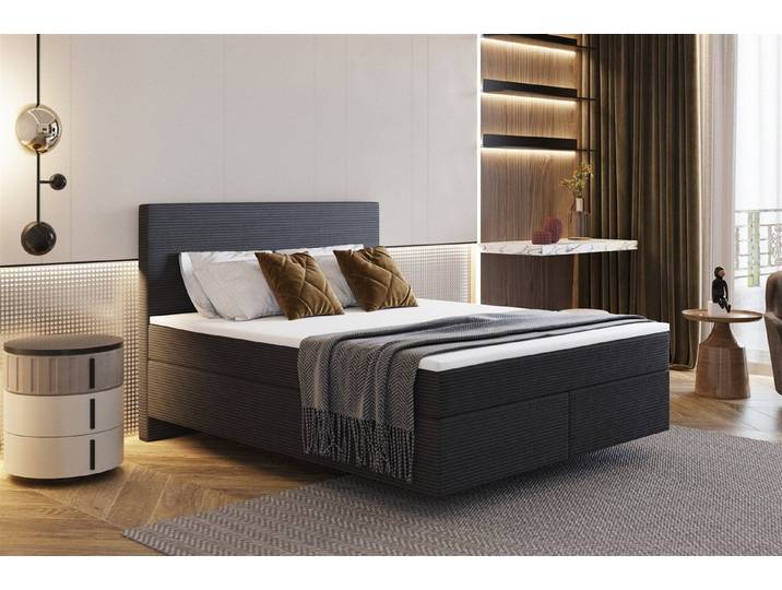 Fun Möbel Boxspringbett Schlafzimmerbett DEVIL Premium Stoff Scala (inkl. Kaltschaumtopper), Scheinbar schwebende Optik