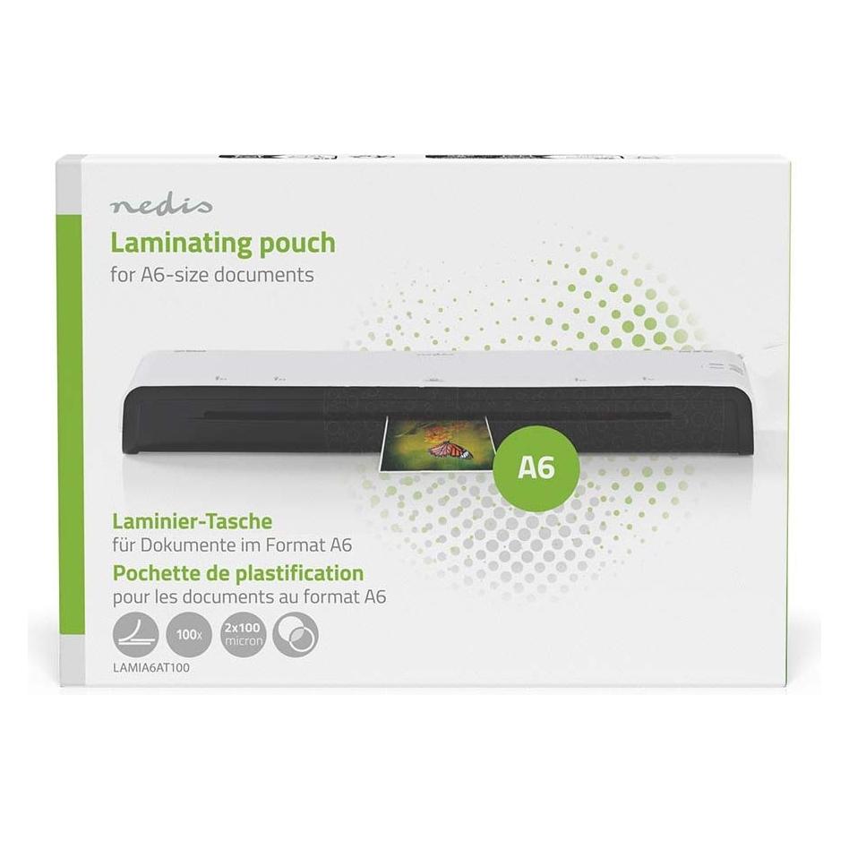Nedis Laminierfolie | A6 | Dicke: 100 µm | verpackt zu: 100 Stück | PET | Transparent (A6, 100 Stk., 100 µm) (LAMIA6AT100)