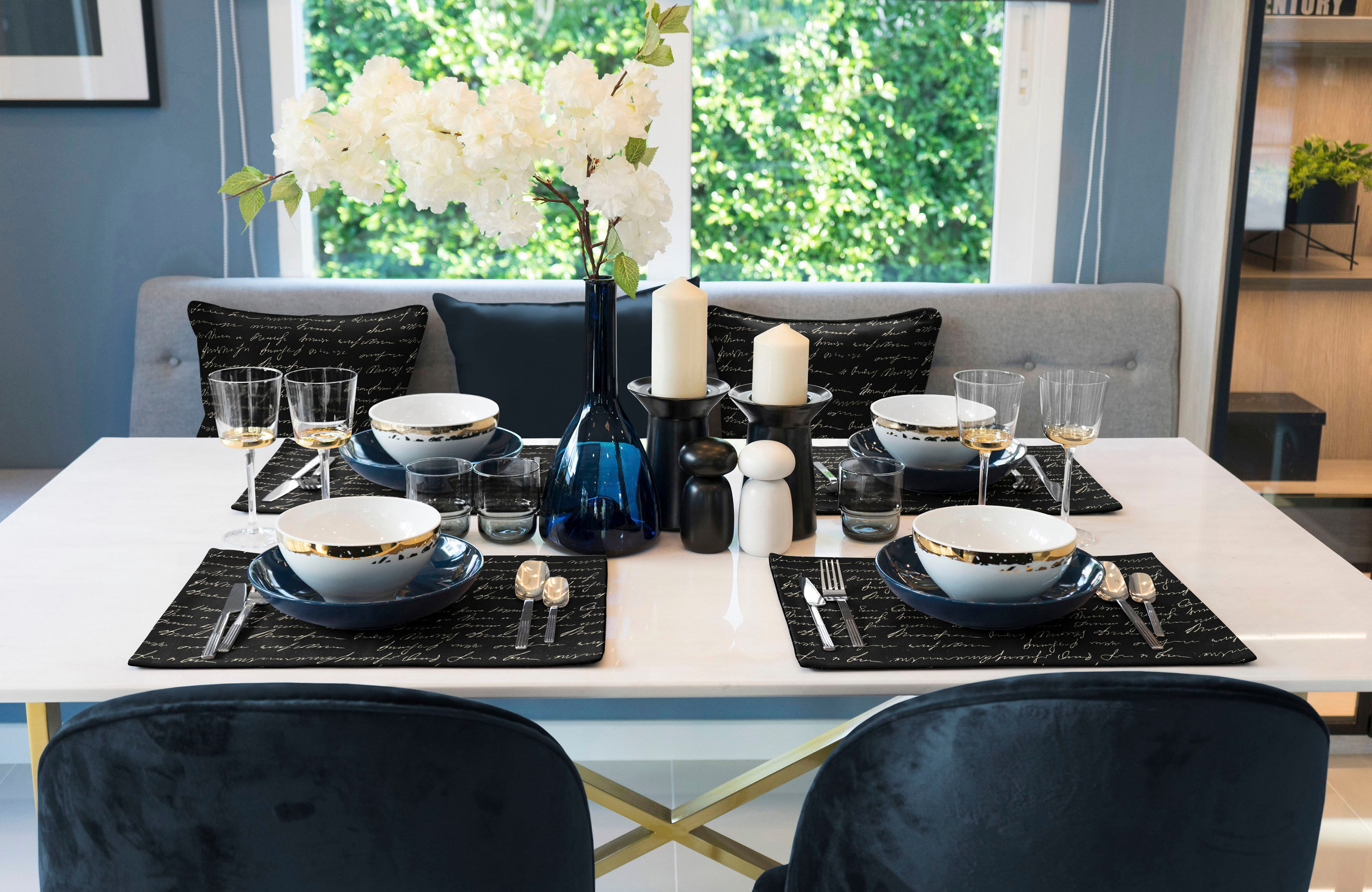 Platzset ADAM "Scribble" Gr. 1, bunt (schwarz, natur), B:40cm L:50cm, Obermaterial: 73% Leinen, 27% Baumwolle, Platzsets, Platzset, GOTS organic,zertifiziert durch CERES 0242,Made in Germany