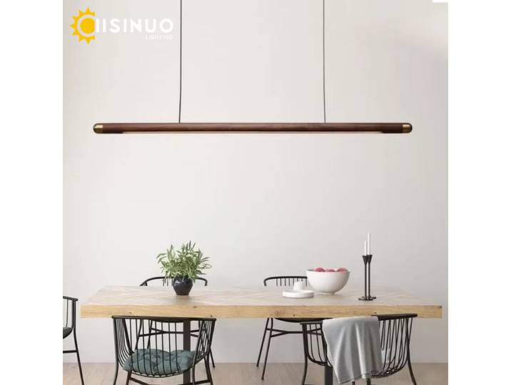 Lampe suspendue minimaliste en noyer noir, lampe de salle à manger en bois massif, bande lumineuse LED longue, éclairage intérieur pour salon, cuisine, décoration.