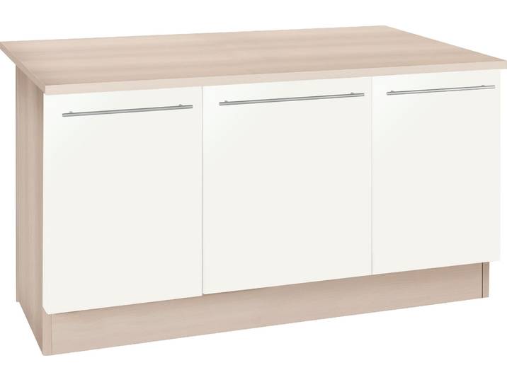 Kücheninsel OPTIFIT Bern , weiß (küche: weiß, korpus: akaziefarben, arbeitsplatte: akaziefarben), B:160cm, Komplettküchen-Sets, mit durchgehender Arbeitsplatte als Theke, Breite 160 cm