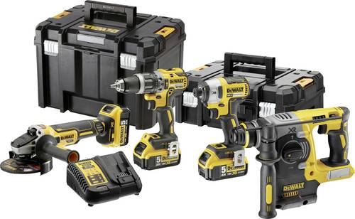 DEWALT DCK422P3T-QW Werkzeugset Akku-Schlagbohrschrauber, Akku-Schlagschrauber, Akku-Bohrhammer, Akku-Winkelschleifer, Akku