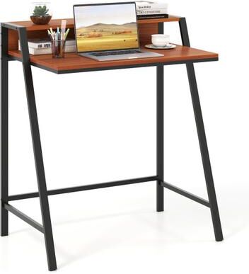 Costway 2 Tier Computer Desk PC Laptop Table Study Writing Home Office Workstation New-Walnut