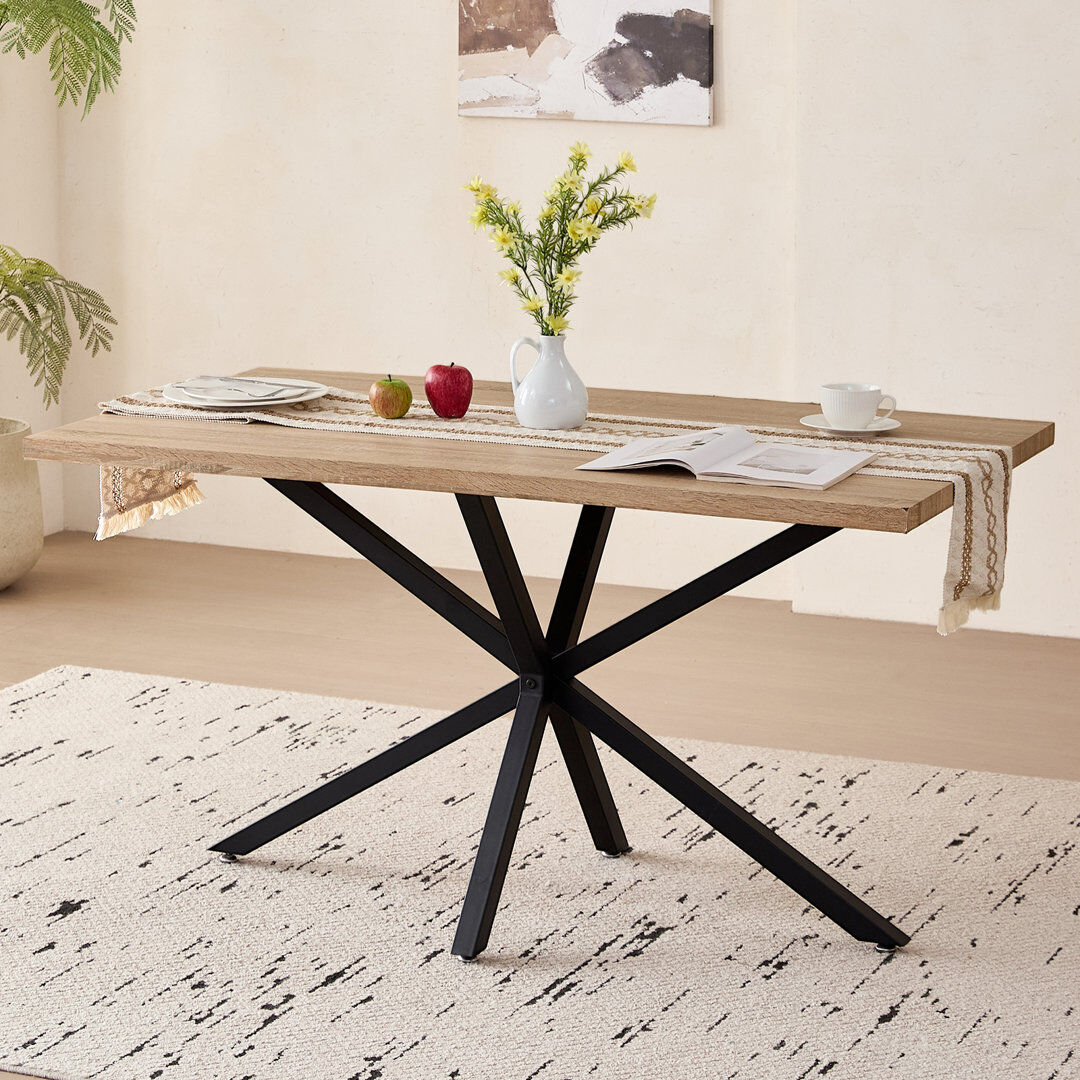 George Oliver Modern Minimalist Rectangular Dining Table - Dining Table - For 4-6 People Light Yellow Wood
