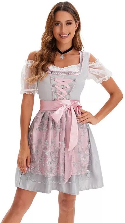 INF Robe Dirndl de Fête de la Bière Bavaroise - Tenue de Servante pour Femme avec Chemisier, Jupe, Tablier et Ruban XL