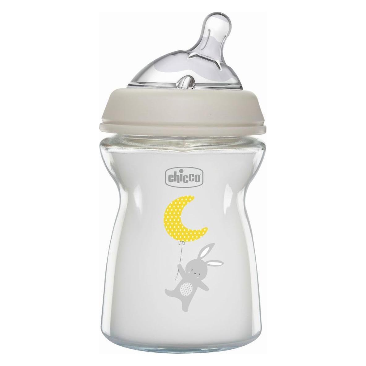 Chicco Babyfläschchen NATURAL FEELING Glas Sauger Silikon langsamer Fluss UNI 0m+ (250 ml) (00081221300000)