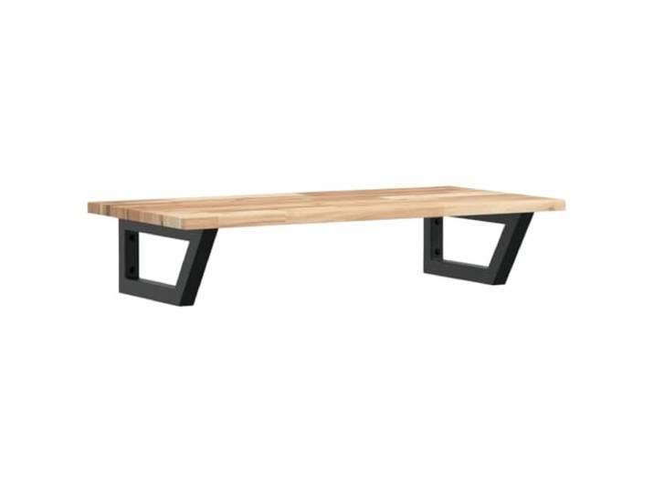 WEMYUFURN Waschbeckenregal Wandmontage aus Stahl und Akazienholz Stahlhalterungen, massive Akazienholzplatte, Trapezform, Schweberegal, vielseitig einsetzbar