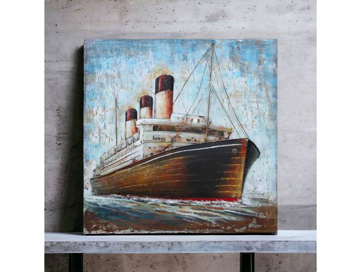 Tableau Relief Paquebot en Mer en Métal