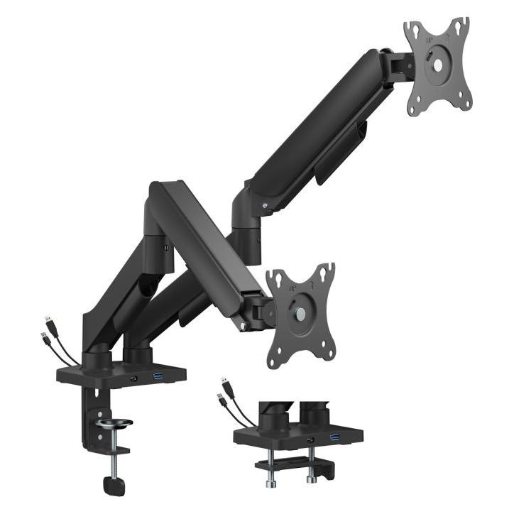 Gembird Biurkowe Ramię Na Dwa Monitory Z Portami USB (Regulowane) Od 17 Do 32 Obciążenie Do 9 kg (Tisch, 32", 9 kg) (MA-DA2U-01)