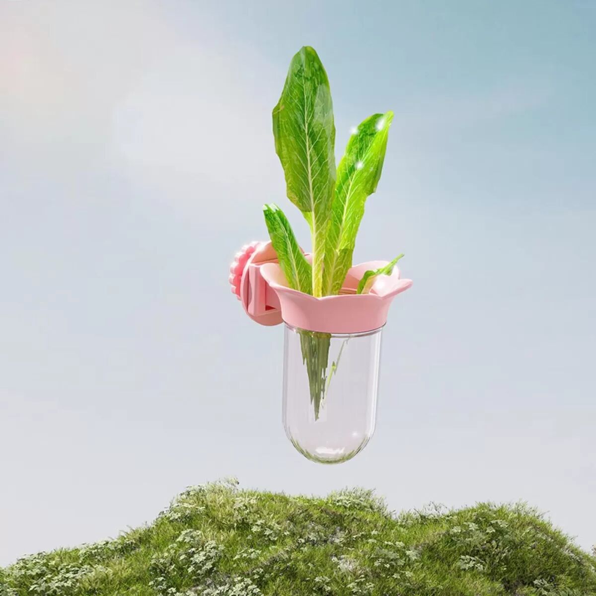INF Tulpenförmige Gemüse-Futterstation für Vögel mit Wasserspeicher – Hält Grünfutter frisch Gelb