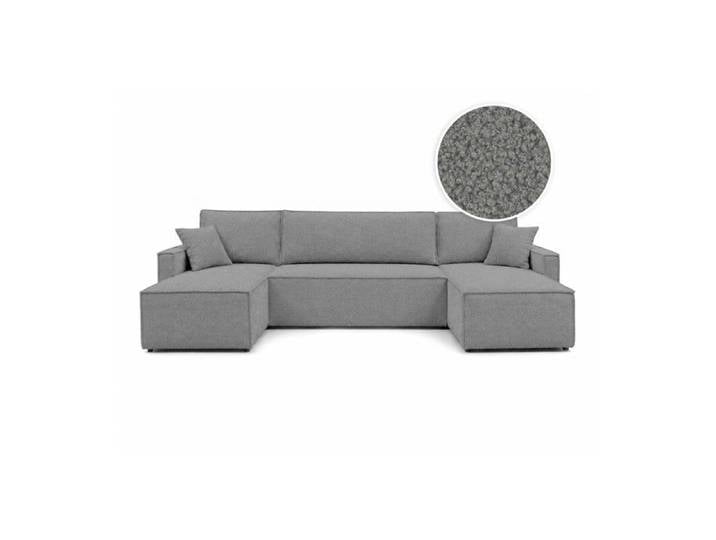 Canapé dangle panoramique 6 places FARAH convertible avec rangement en tissu bouclette gris foncé