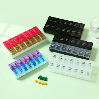 Portable Weekly Pill Organizer Grids For Medicine & Vitamins Storage transparent Big