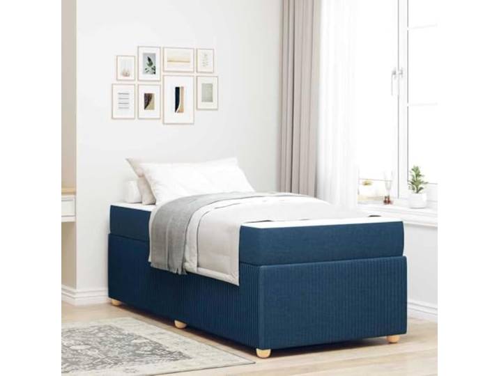 RJPLMFV Bett mit Matratze, Blau, 90 x 200 cm, Stoff Rahmen aus Holz, Matratze mittlerer Festigkeit, robuste Kunststofffüße, modernes Design, Lattenrost inklusive