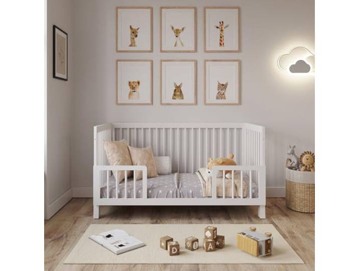 Love For Sleep Babybett Beistellbett 140x70cm mit Sicherheitsbarriere Umwandelbar Weiß Alex Kinderbett Baby Bett Holz - Kinderbett Babybett, Mitwachsend Gitterbett Baby Bed