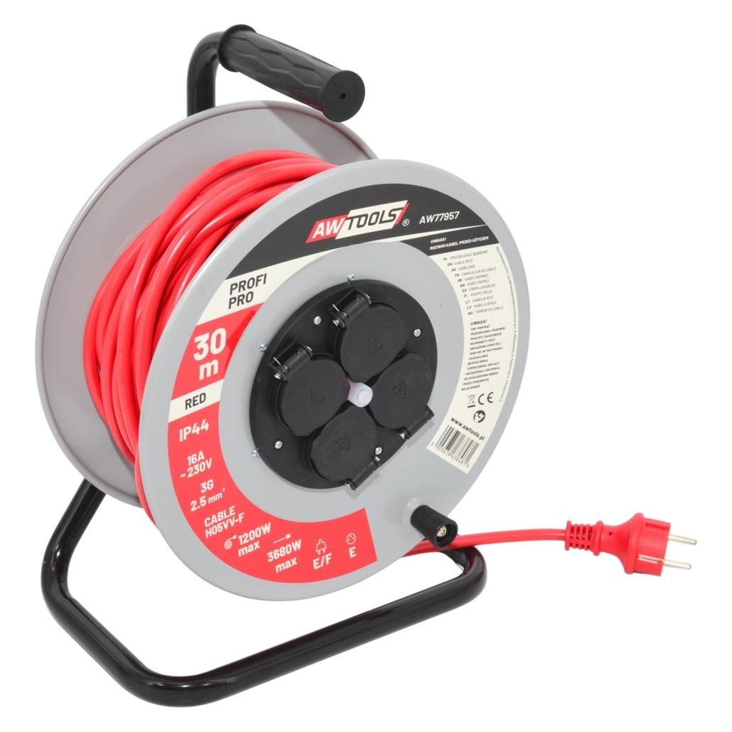 Awtools PRZEDŁUŻACZ BĘBEN METAL PROFI PRO 40m 3x2,5mm CZERWONY 16A / 3680W / IP44 (40 m) (76526866)