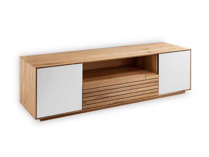 TV Board 158x44cm 'Trentino' Wildeiche & Glas weiß