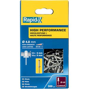 Rapid Blindnieten 5001436, Aluminium, 300 Stück, Ø 4,8mm x Länge 12mm