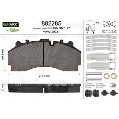 VALEO Bremsbelagsatz, Scheibenbremse OPTIPACK Hinterachse 882285