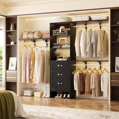 Rackcog Adjustable Closet Organizer with Drawers, Closet System with Hanging Rods and Storage Shelves