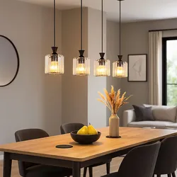 LED Hängeleuchte 4-Flammig Kristalllampe Hängelampe Esszimmerleuchte schwarz, Metall, 4x E27 LED warmweiß, LxBxH 86x13x120 cm