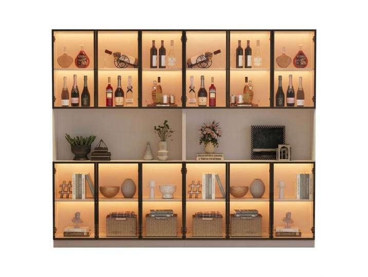 Grande vitrine blanche armoire de salon 240 cm vitrine en verre avec LED 12 portes MDF 240x34x200cm