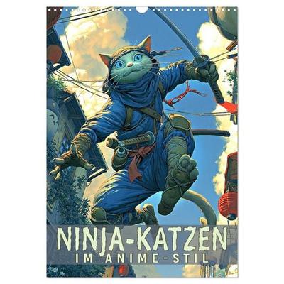 Ninja-Katzen - im Anime-Stil (Wandkalender 2027 DIN A3 hoch), CALVENDO Monatskalender