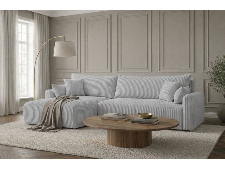Kaiser Möbel Ecksofa mit Schlaffunktion für Wohnzimmer, Cordstoff Tilia, JAPANDI, Japandi-Stil, Abgerundete Form, Cordstoff mit hoher Abriebfestigkeit