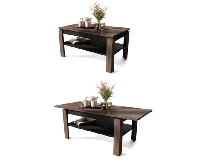 All4All Couchtisch Asti-R - Wohnzimmertisch - Kaffeetisch – kompakte Größe – Couchtisch mit Stauraum - Sofatisch mit Ablage – platzsparend – ausziehbar bis 140cm - 100x60cm - Braune Eiche + Schwarz 05