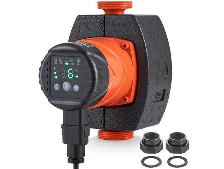 VEVOR Pompe de circulation d'eau chaude\, LPS25-4BP-180\, pompe de chauffage à haut rendement 50 L/min\, pompe à eau automatique ECM\, 220V 22W\, hauteur de refoulement max. 4 m pour système de chauffe-eau