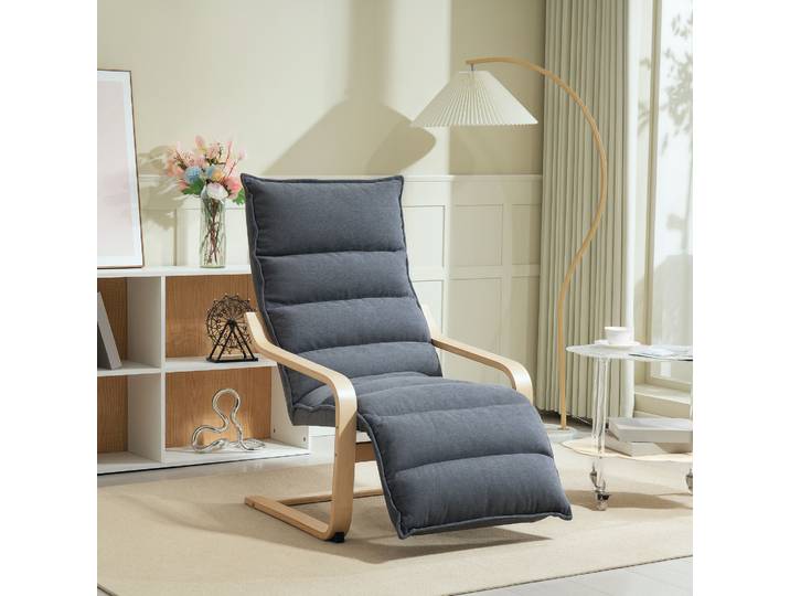 HOMCOM Fauteuil Relax Bois Velours Gris Foncé avec Repose-Pieds