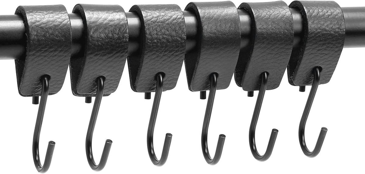 Multifunctionele leren S-haken Zwart 12 stuks voor keuken, badkamer, slaapkamer en kantoor