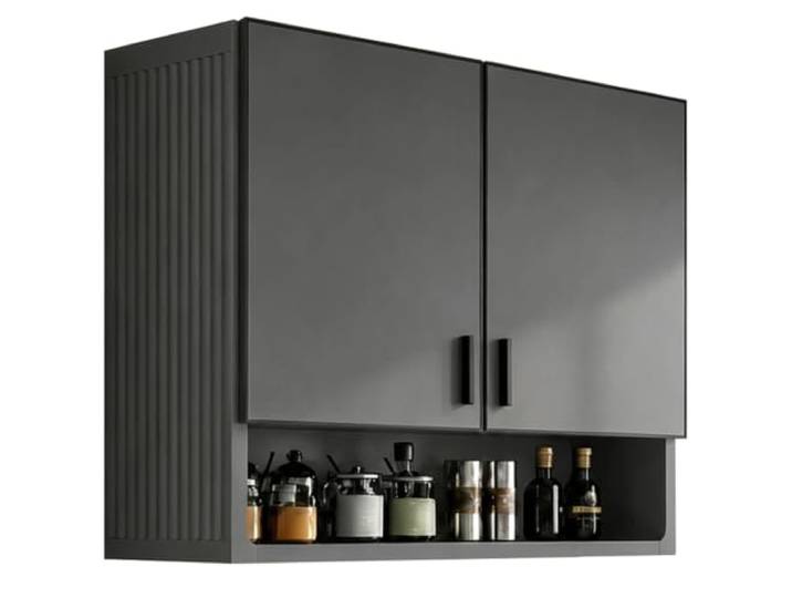 LYUCAYHQ Hängeschrank küche mit offenem Regal, metallschrank Aluminiumlegierung mit dreieckiger Metallhalterung, für Küche, Bad und Waschküche(Gray,60x32x80cm/24x13x31in)