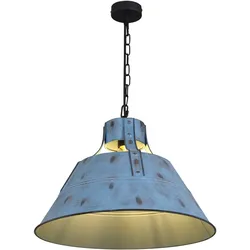 Pendelleuchte blau rund Hängeleuchte Esszimmertisch Hängelampe Kette Retro Vintage, Metall, 1x E27 Fassung, DxH 45x150 cm