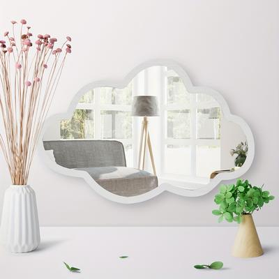 Fusion Finds Cute Cloud Acrylic Wall Mirror For Kids Room & Bedroom Decor With Wooden Double Layer Frame white