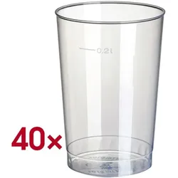 Papstar 40er-Pack Mehrweg-Trinkbecher PP 0,2L transparent transparent, 9.8 cm